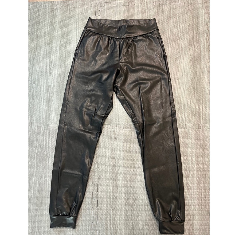 Commando Faux Leather Jogger Black Women Small High Rise‎ Elastic, Cuff Pockets